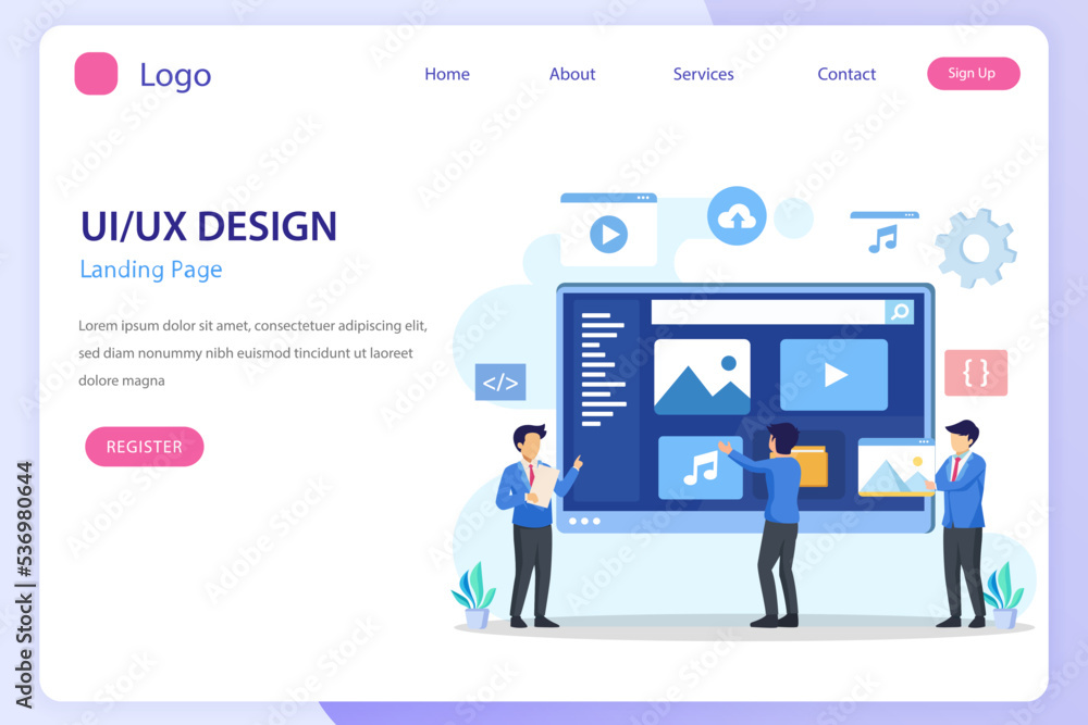 Poster ui ux design concept, creating an application design, content and text place, vector illustration