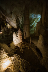 Fairy views from The Frasassi Caves (Italian: Grotte di Frasassi) - the most famous show caves in Italy. The karst cave system is located in the municipality of Genga, Ancona, Marche, Italy.