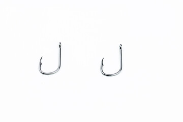  set of or heap of fishing hooks isolated on white background 