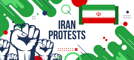 Iran protests vector banner, revolution fists in protests, Iranian flag design