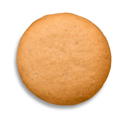 Round gingerbread cookie on white background