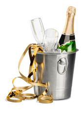 Bottle of Champagne and Flutes in Ice Bucket © BillionPhotos.com