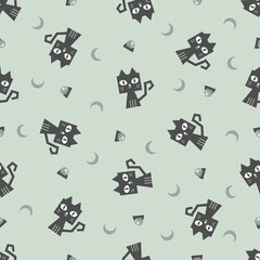 Halloween witch cat ghost doodle cartoon pattern