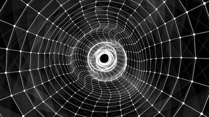 Abstract sci-fi tunnel. Wormhole absorbs cyberspace. 3D portal. Vector futuristic fantasy high-tech funnel.