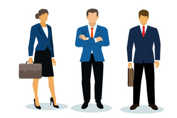 Business man & woman group . Successful business people team characters standing gesturing. Business team ready to work.