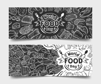 Chalk Doodles World Food Day Banner Collection