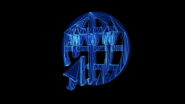 WWW Globe Icon Blue Low Poly Rotating on black background. concept of Global business communication, computer internet telecommunication and worldwide web technology network