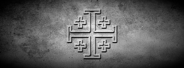 Fototapeta premium jerusalem cross carved in stone 3d illustration