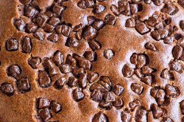 Chocolate cake. Homemade cake on gray background. close up