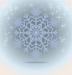 Ice diamond snowflake, winter background,vector illustration