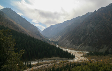 Mountain valley in autumn in Kyrgyzstan.