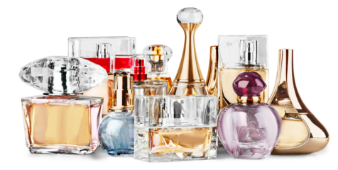 Aromatic Perfume bottles on background