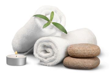 Spa concept with zen basalt stones and towels