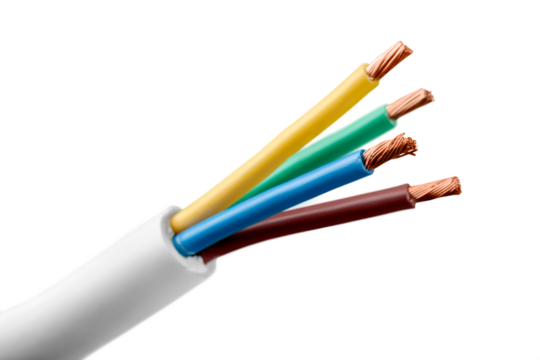 Four core armored cooper cable on  background