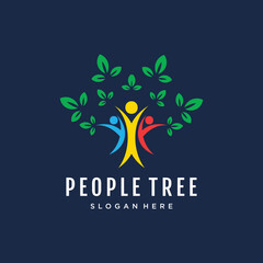 Human tree creative logo design concept template