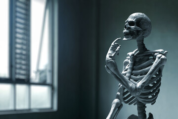 Funny human skeleton death thinking