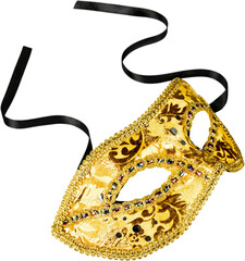 Beautiful image of a gold carnival mask  on white - obrazy, fototapety, plakaty