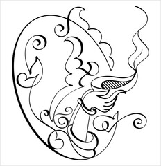 Diwali Diya Pen Ink Style M_2210009