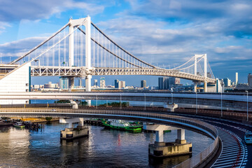 Fototapeta na wymiar Transport overpasses roads and railway tracks in Tokyo city, Japan