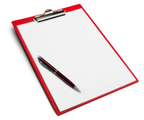 Blank  clipboard with a pen isolated on white background