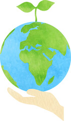新芽の生えた地球と手のエコイメージイラスト2