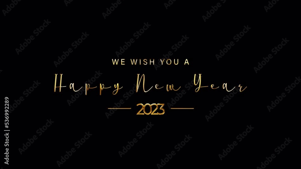 Poster 2023 happy new year golden text with light motion animation element effect on black background. 4k s