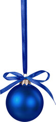 Blue Christmas Bauble Hanging on the Ribbon - Isolated