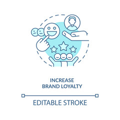 Increase brand loyalty turquoise concept icon. Customer satisfaction. Positive assess abstract idea thin line illustration. Isolated outline drawing. Editable stroke. Arial, Myriad Pro-Bold fonts used