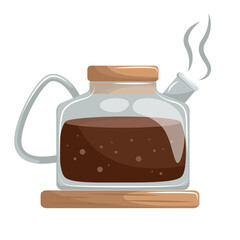 Coffee pot. Vector illustration of glass coffee pot. Hot fragrant coffee in glass pot. Cappuccino, Americano, espresso.