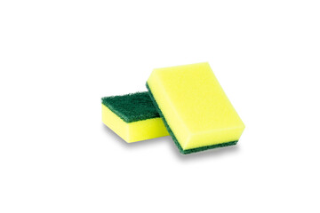 two yellow sponges isolated on white background with clipping path.