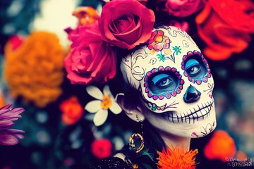 Day of the Dead, Sugar Skull, Woman, Made by AI, Artificial Intelligence