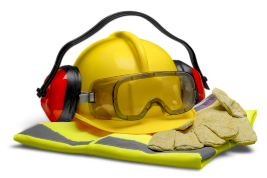 Safety Equipment - Helmet, Goggles, Ear Protection, Vest and Gloves