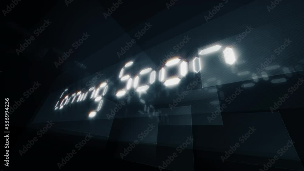 Poster coming soon glow text 3d digit technology futuristic 3d cinematic title background. animation for bu