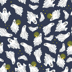 Spooky Halloween Seamless Pattern with Ghosts