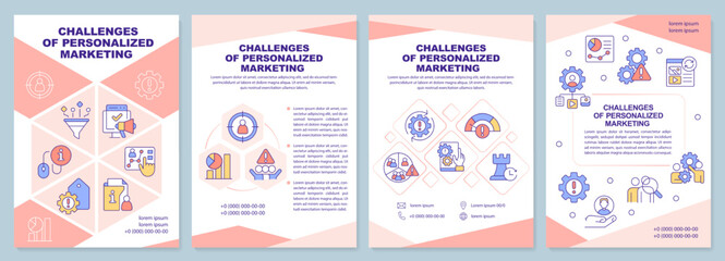 Personalized marketing challenges terracotta brochure template. Leaflet design with linear icons. Editable 4 vector layouts for presentation, annual reports. Arial-Black, Myriad Pro-Regular fonts used