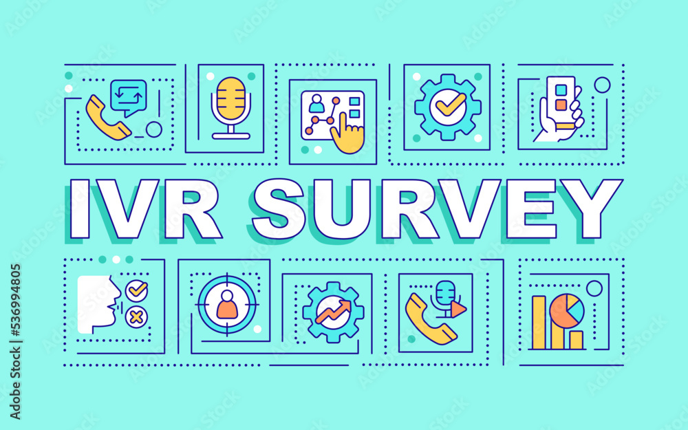 Poster ivr survey word concepts blue banner. online customer satisfaction poll. infographics with editable 