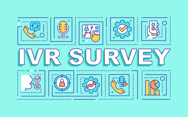Fototapeta na wymiar IVR survey word concepts blue banner. Online customer satisfaction poll. Infographics with editable icons on color background. Isolated typography. Vector illustration with text. Arial-Black font used
