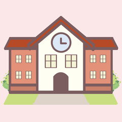 Cute school building cartoon character vector isolated on light pink background