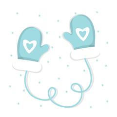 Blue knitted mittens in a flat style on a white background.