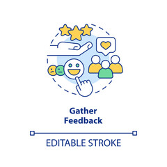 Gather feedback concept icon. Consumers experience. Way to sustain your brand abstract idea thin line illustration. Isolated outline drawing. Editable stroke. Arial, Myriad Pro-Bold fonts used