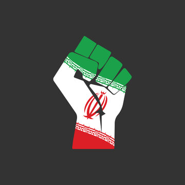Fist with Iran flag icon isolated on black background. Raised fist symbol modern, simple, vector, icon for website design, mobile app, ui. Vector Illustration