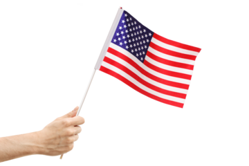 Male hand holding an American flag