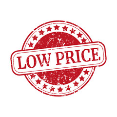 Scratched red round seal with the inscription - low price - vector
