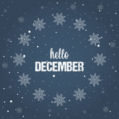 Fototapeta na wymiar Hello December lettering with winter landscape. Elements for invitations, posters, greeting cards Seasons Greetings 