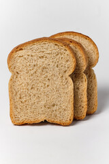 sliced bread slices on white background, front view