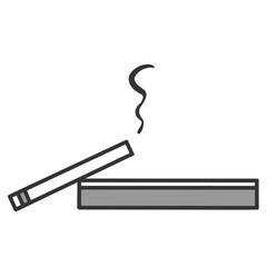 cigarette on an ashtray drawn with black line on a white background