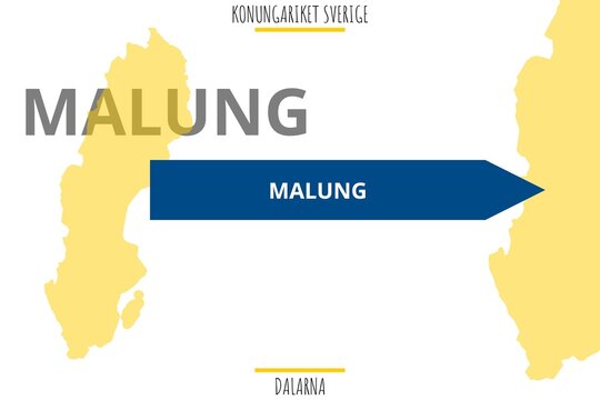 Malung: Illustration mit dem Namen der schwedischen Stadt Malung in der Provinz Dalarna