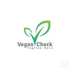 Vegetarian Logo with Check Green Leaf Style