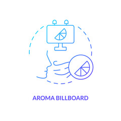 Aroma billboard blue gradient concept icon. Scent marketing type abstract idea thin line illustration. Advertising technique. Noticeable fragrance. Isolated outline drawing. Myriad Pro-Bold font used