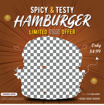 Special Burger For Restaurant Social Media Post Design Template